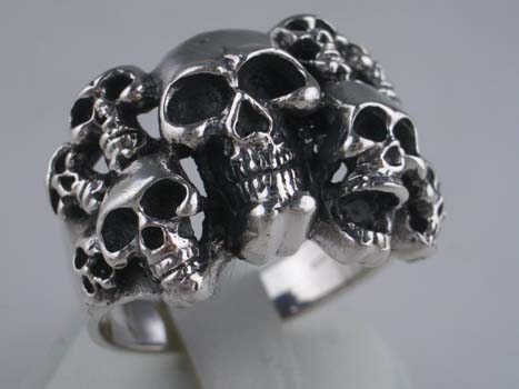 RING SILVER WIDE BAND SKULLS