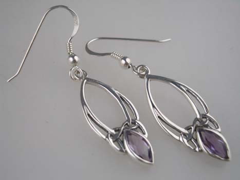 Silver Earring  Celtic Stone Drop 925 Sterling Silver