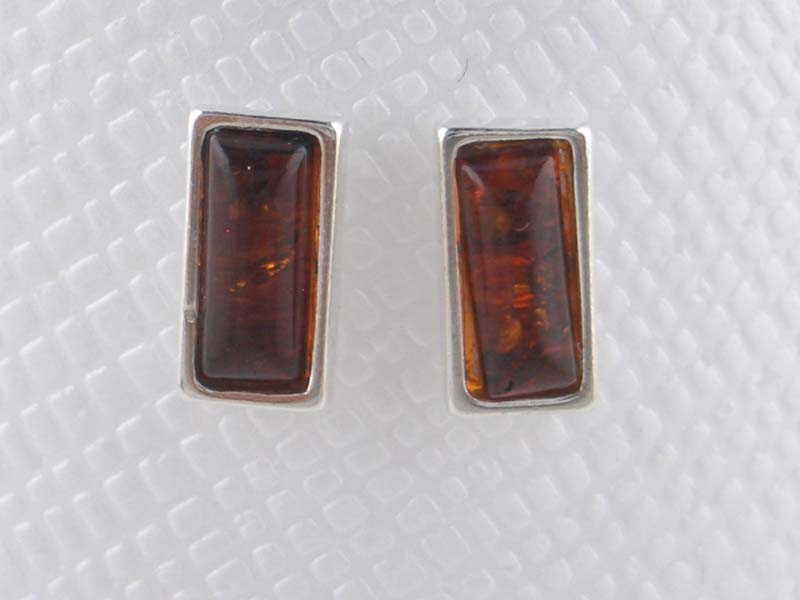 Amber Earring Stud Small Rectangle 925 Sterling Silver
