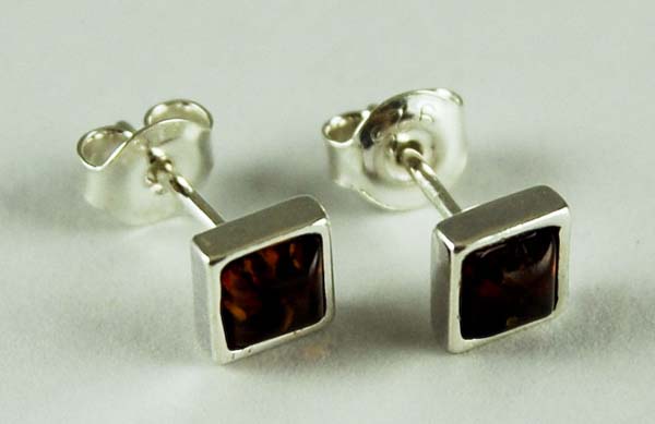 Earring Amber Stud Square Style