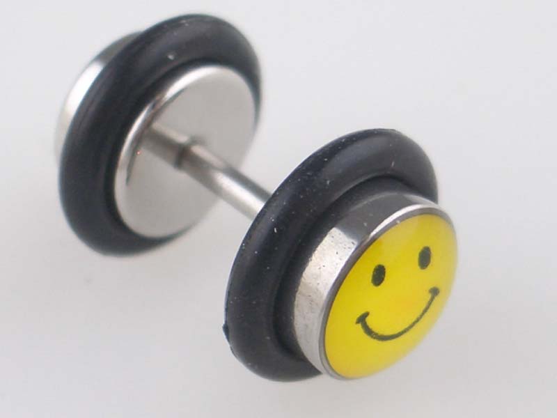 Body Piercing Stud Fake Stretcher Smiley 2pcs