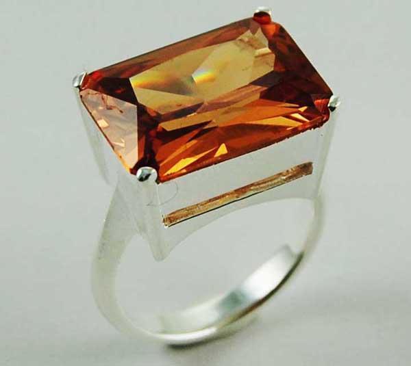Ring Silver Rectangle Cz Stone