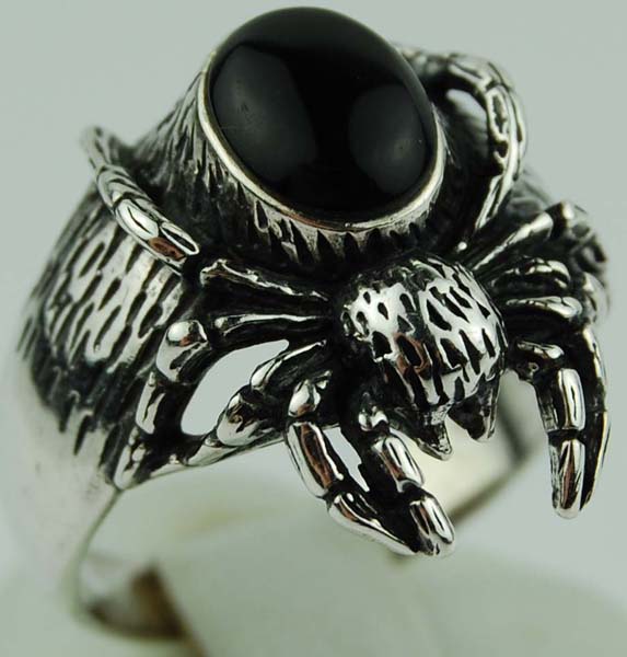 Silver Ring  Spider Black Stone 925 Sterling