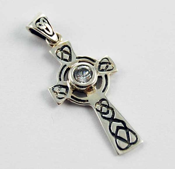 PENDANT SILVER CROSS W/STONE