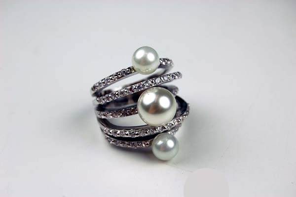 RING SILVER MOP WITH CZ STONES