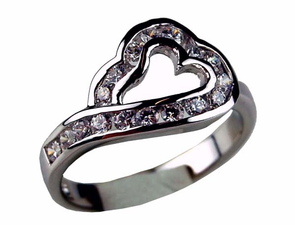 Silver Ring  Heart Cz 925 Sterling