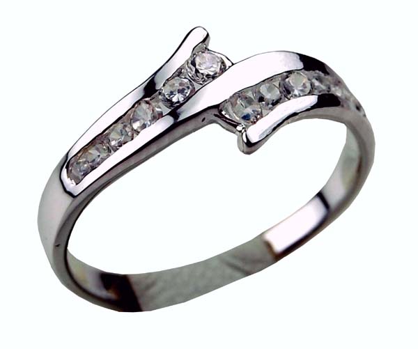Silver Ring  Cz  Two Lines Overlap 925 Sterling