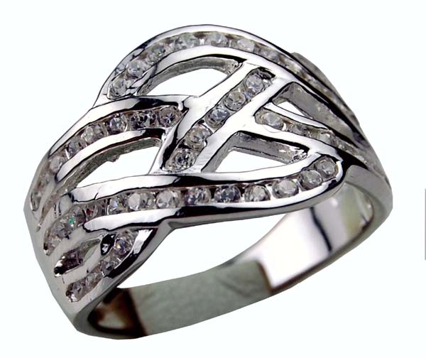 Silver Ring  Cz Criss Cross Design In Centre 925 Sterling