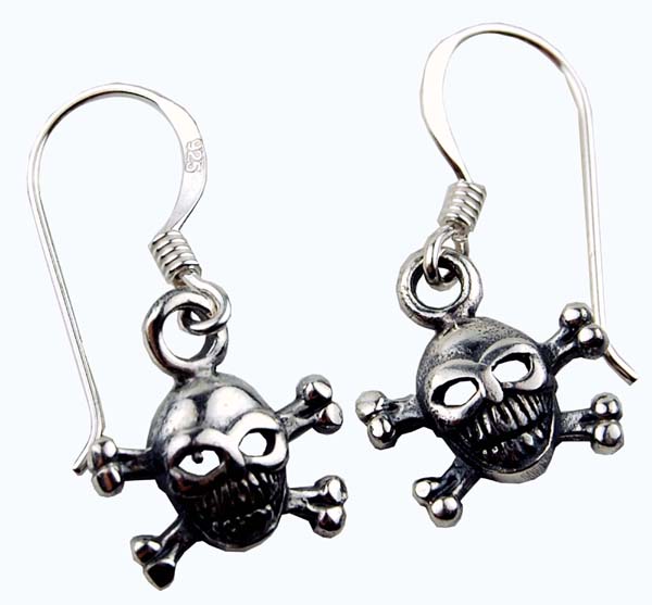 EARRING SILVER SKULL & BONE SMALL