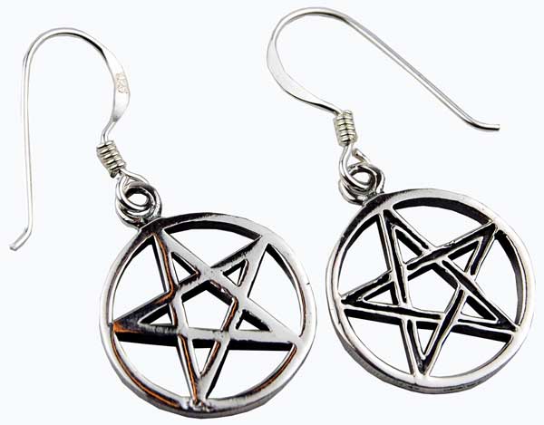 Earring Silver Pentagram In Circle