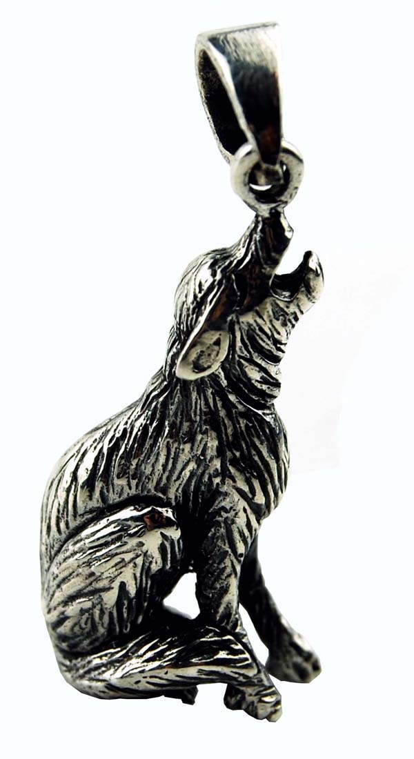 Silver Pendant Wolf Sitting 925 Sterling