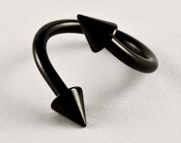 Body Piercing Eye Brow Ring Spiral Black With Spike Anodized 3x8
