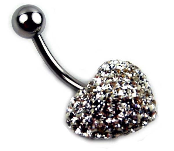 Body Piercing Belly Bar Stone Heart Clear