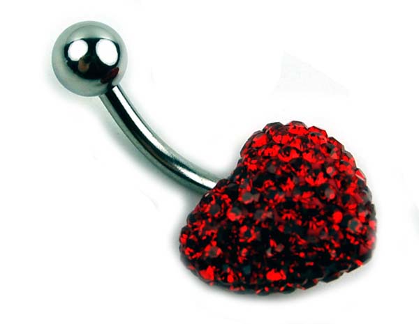 Body Piercing Belly Bar Stone Heart Red