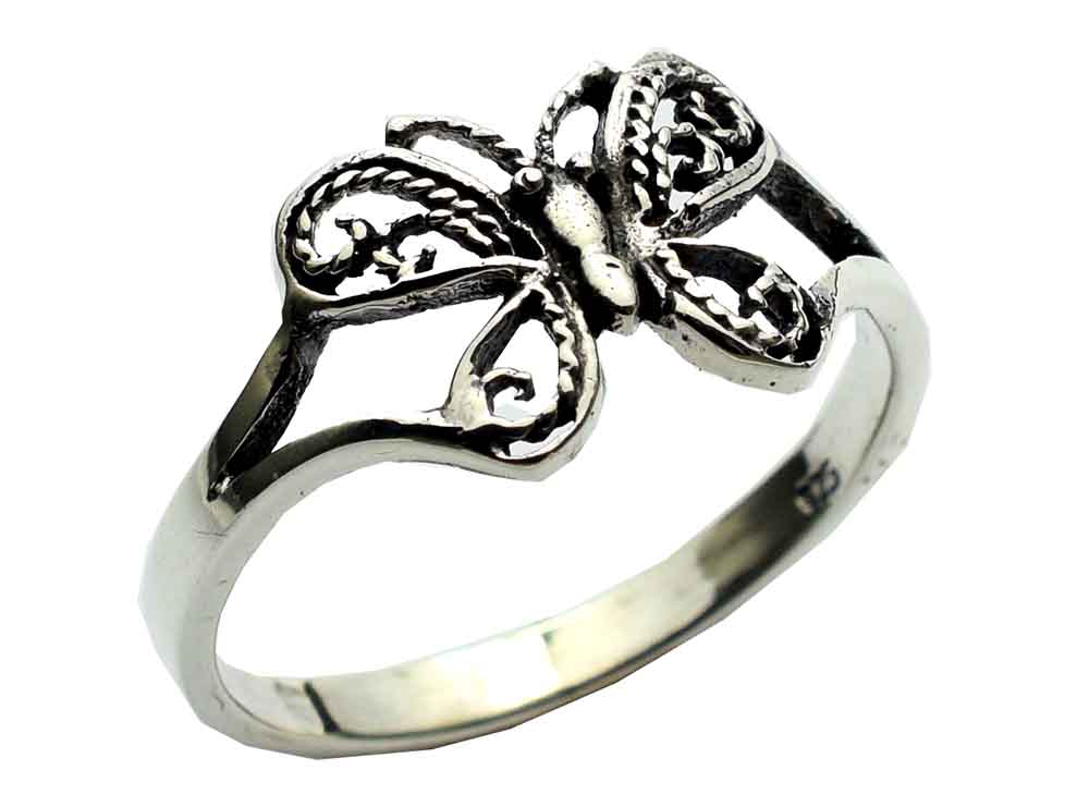 Silver Ring  Butterfly Cut 925 Sterling