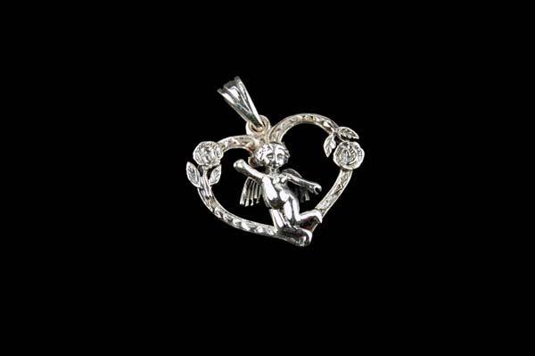 Silver Pendant Cupid In Heart 925 Sterling