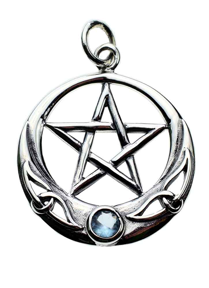 Silver Pendant Star With Aqua Glass Stone 925 Sterling