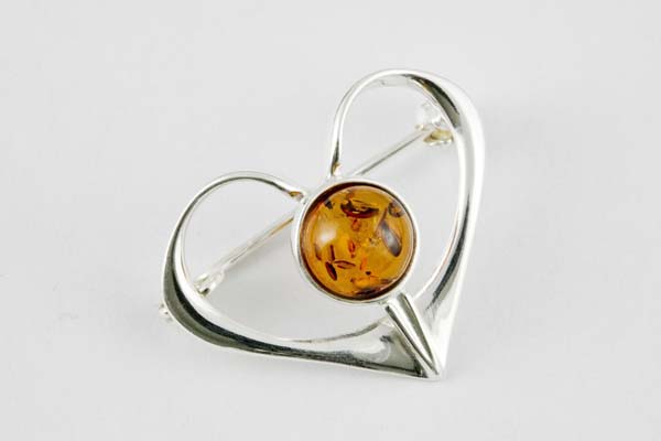 Amber Brooch Heart Cognac