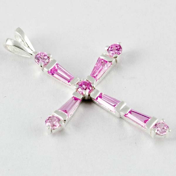 Silver Pendant Cross Pink