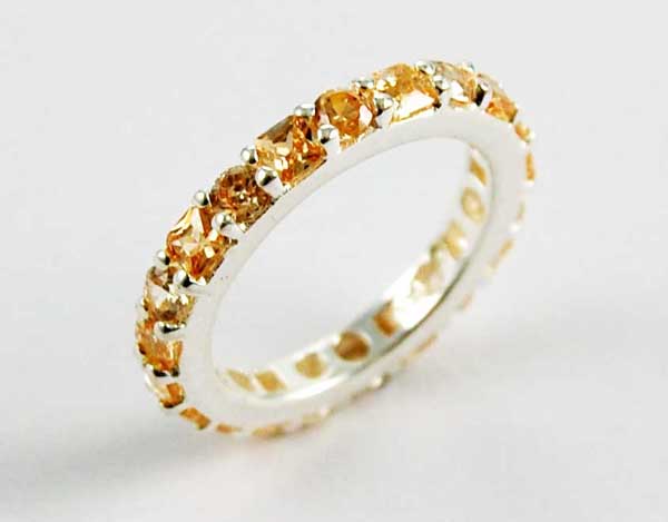 Silver Ring Full Stones Amber