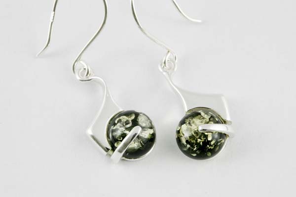 Amber Earring Circle Stone Green