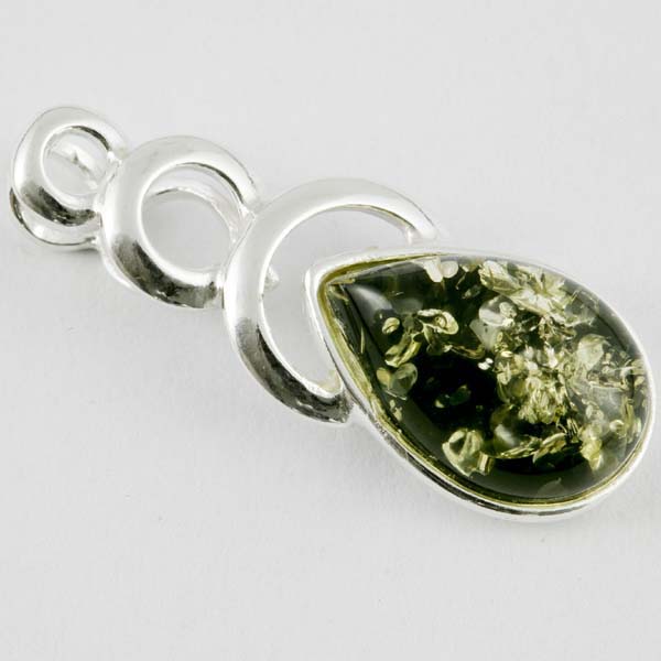 Amber Pendant Tear Drop Green