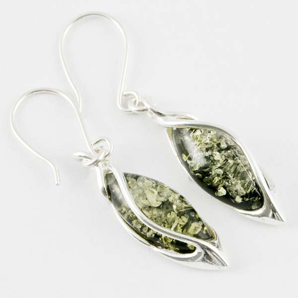 Amber Earring Oval Drop Green