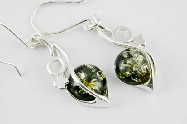 Amber Earring Ball Shape Green