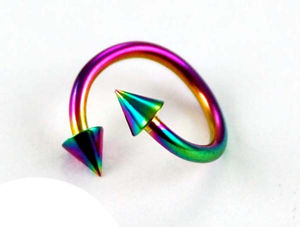 Body Piercing Eye Brow Ring Multi Spiral With Spike Anodized 4 P