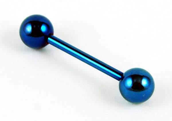 Body Piercing Tongue Bar Dark Blue With Ball Ends 6x16x1.6mm