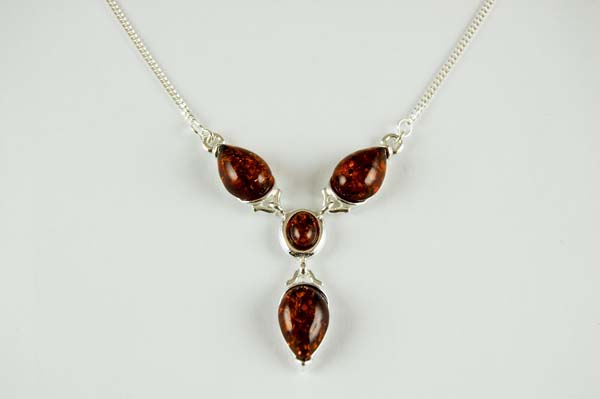 Necklace Amber Cognac Four Stones
