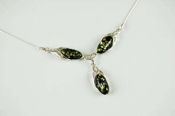 Necklace Amber Green 3 Stones