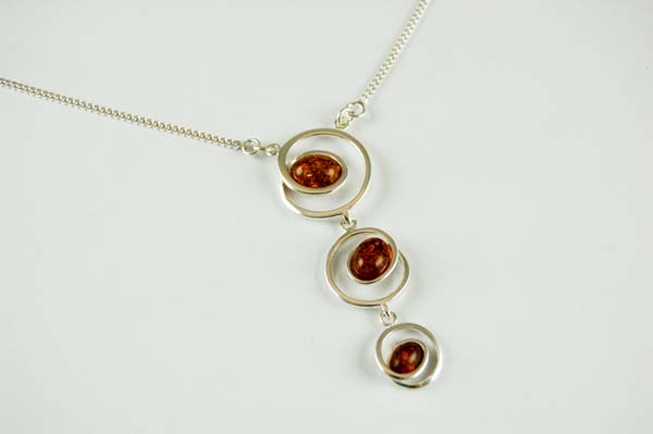 Necklace Amber Cognac Stone In Circle