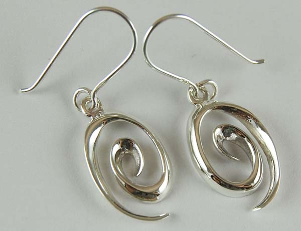Earring Silver Oval Swirl