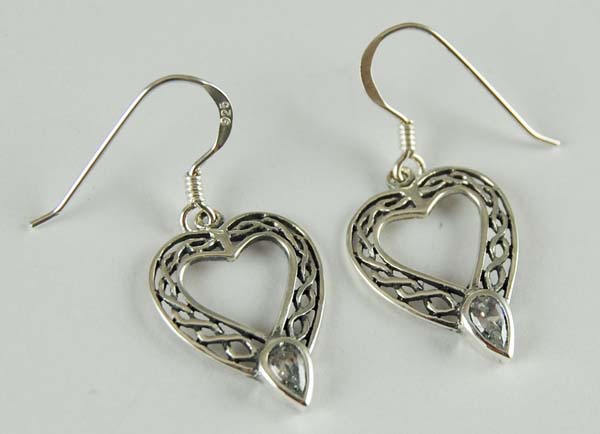 Earring Silver Heart With Clear Stone