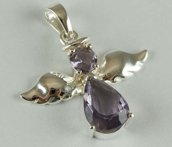 Pendant Silver Angel With Purple Stone