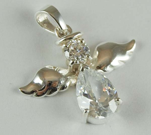 Pendant Silver Angel With Clear Stone