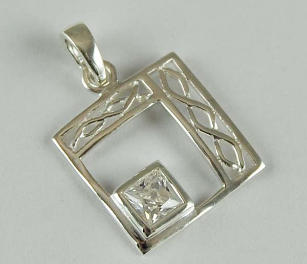 Pendant Silver Square Cut With Clear Stone