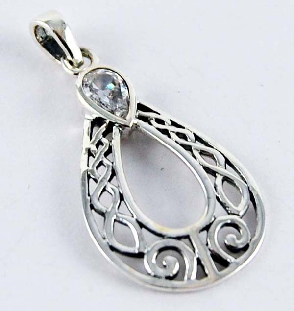 Pendant Silver Tear Drop With Clear Stone