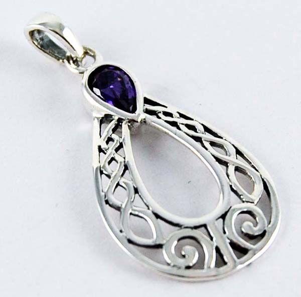 Pendant Silver Tear Drop With Purple Stone
