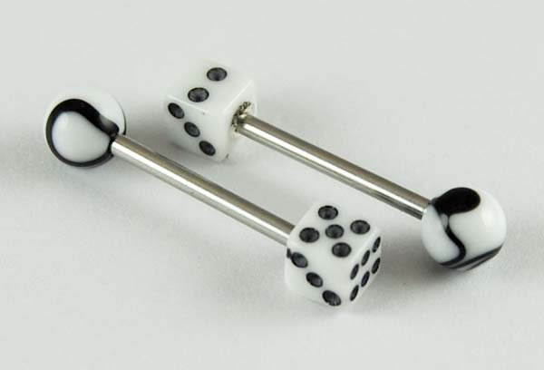 Body Piercing Barbell Dice White 6x16x1.6 2pcs
