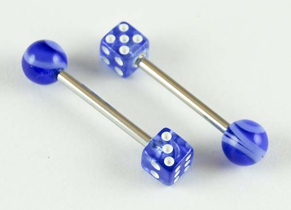 Body Piercing Barbell Dice Blue 2pcs
