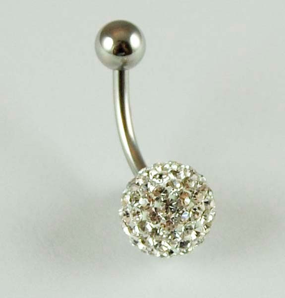 Body Piercing Banana Bar Ball Clear Stones