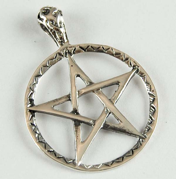 Pendant Silver Pentagram In Circle With Rim Design
