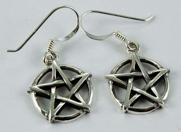 Earring Silver Pentagram Cut In Circle