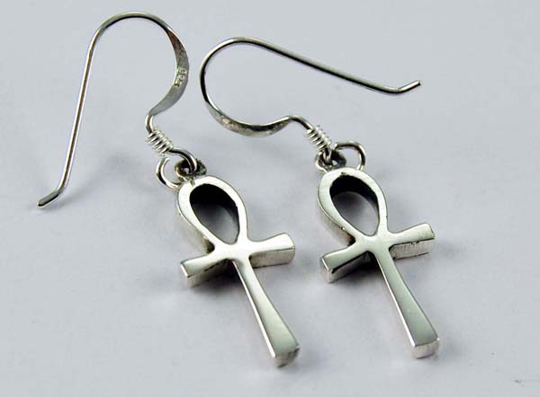 Earring Silver Ankh Cut Plain