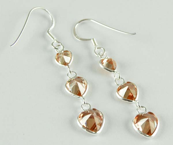 Earring Silver Heart Drops Amber Stones
