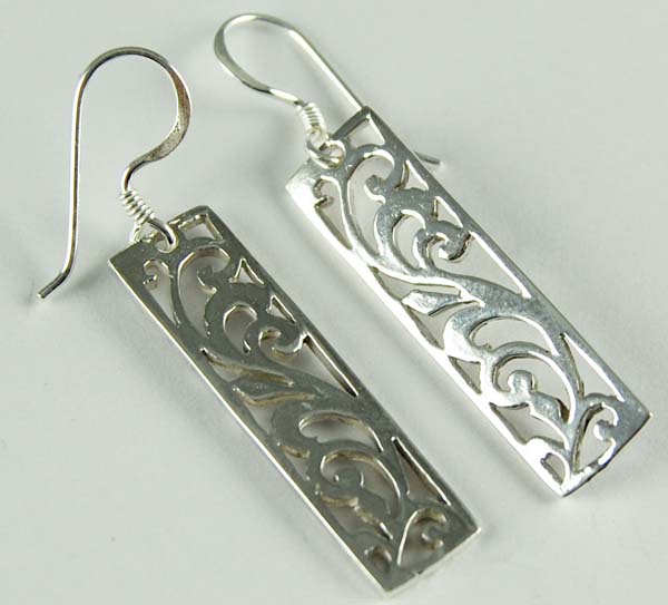 Earring Silver Floral Cut Drop