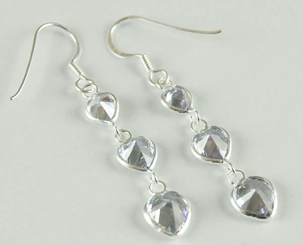 Earring Silver Heart Drops Lilac Stones