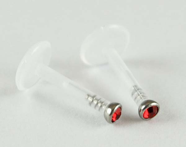 Body Piercing Labret Bioplast Red 2 Pcs